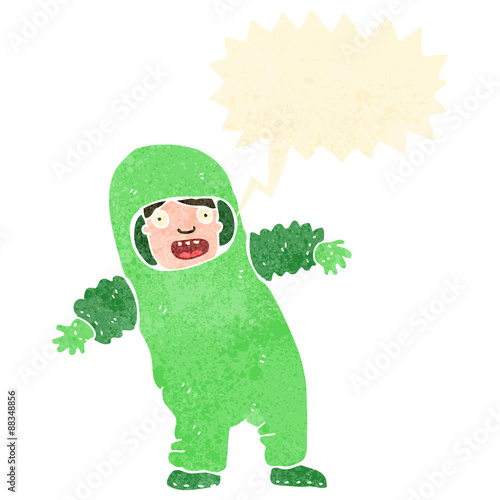 retro cartoon man in protective suit photo