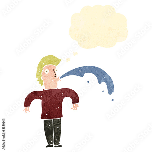 retro cartoon man spitting water