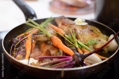 Healthy dinner simmering in a pan