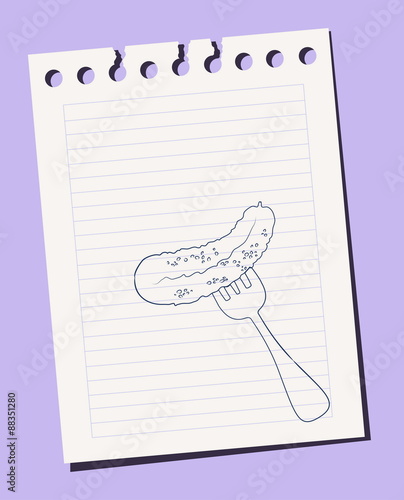 pickled cucumber on a fork sketch