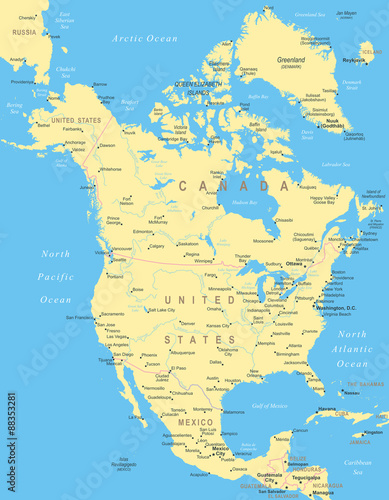 Fototapeta Naklejka Na Ścianę i Meble -  North America map - highly detailed vector illustration.
