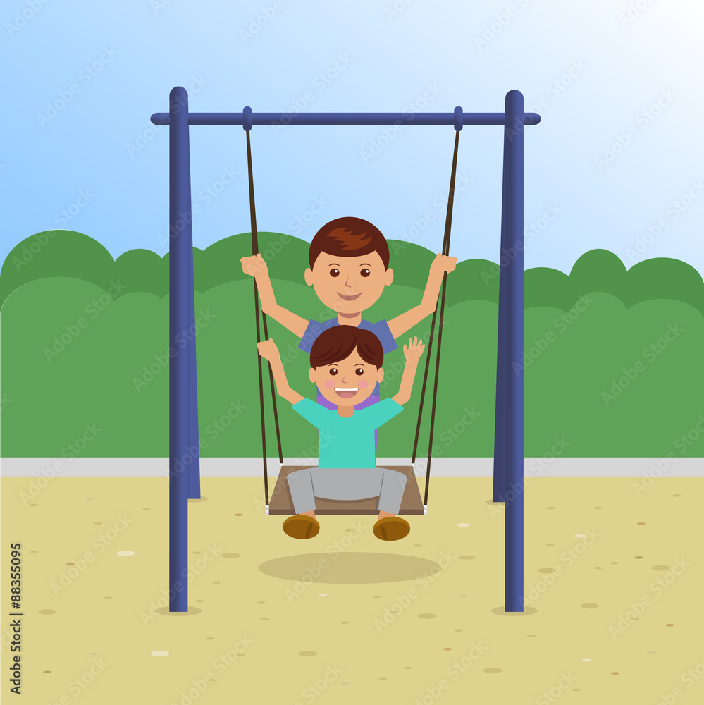 Fototapeta premium Children on Swing In the Park