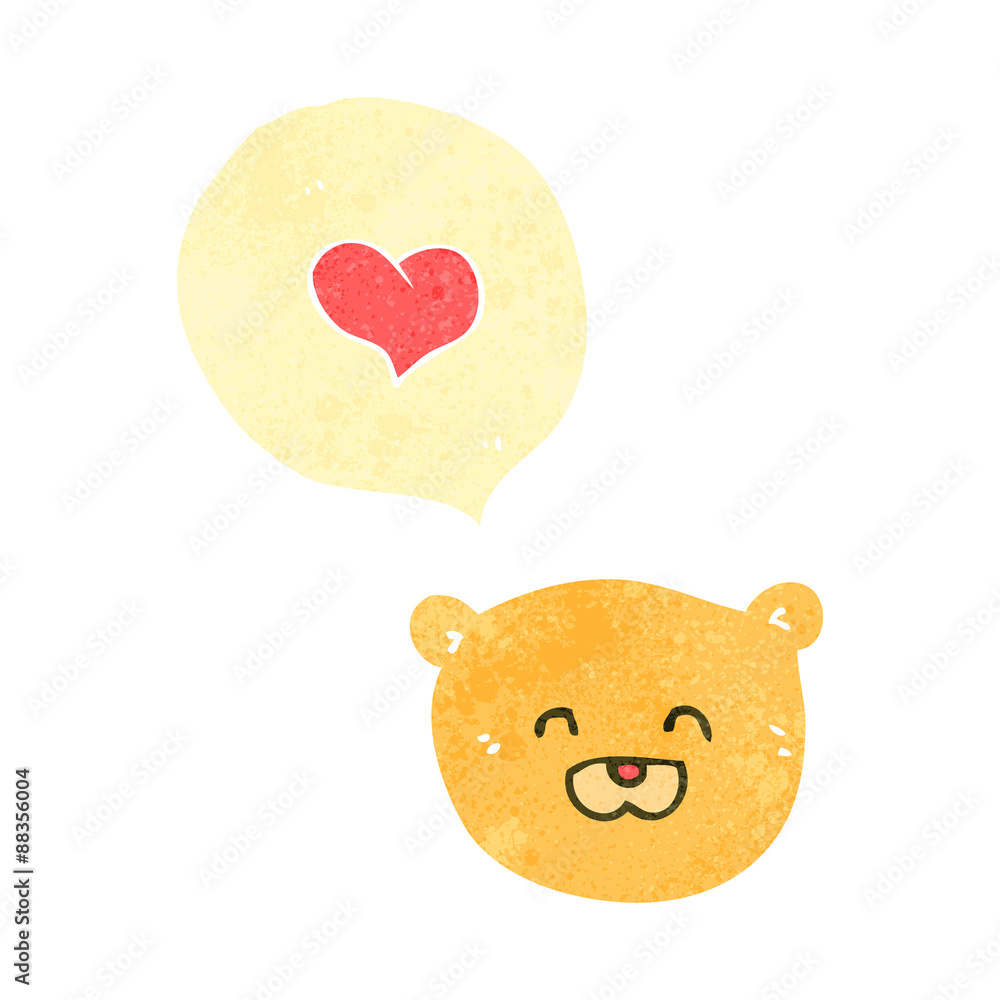 retro cartoon teddy bear face with love heart retro cartoon teddy bear face with love heart