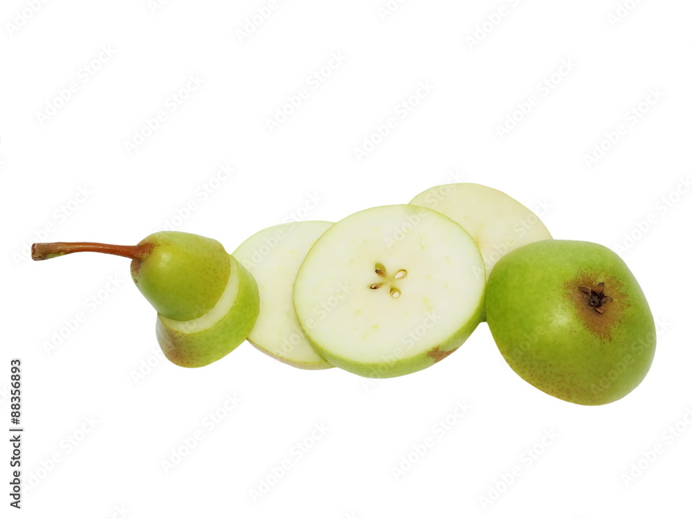 Obraz premium sliced fresh pear fruits isolated on white background