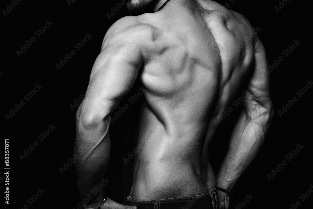 Muscular back and sexy torso of young man. Perfect body, muscles foto de  Stock | Adobe Stock