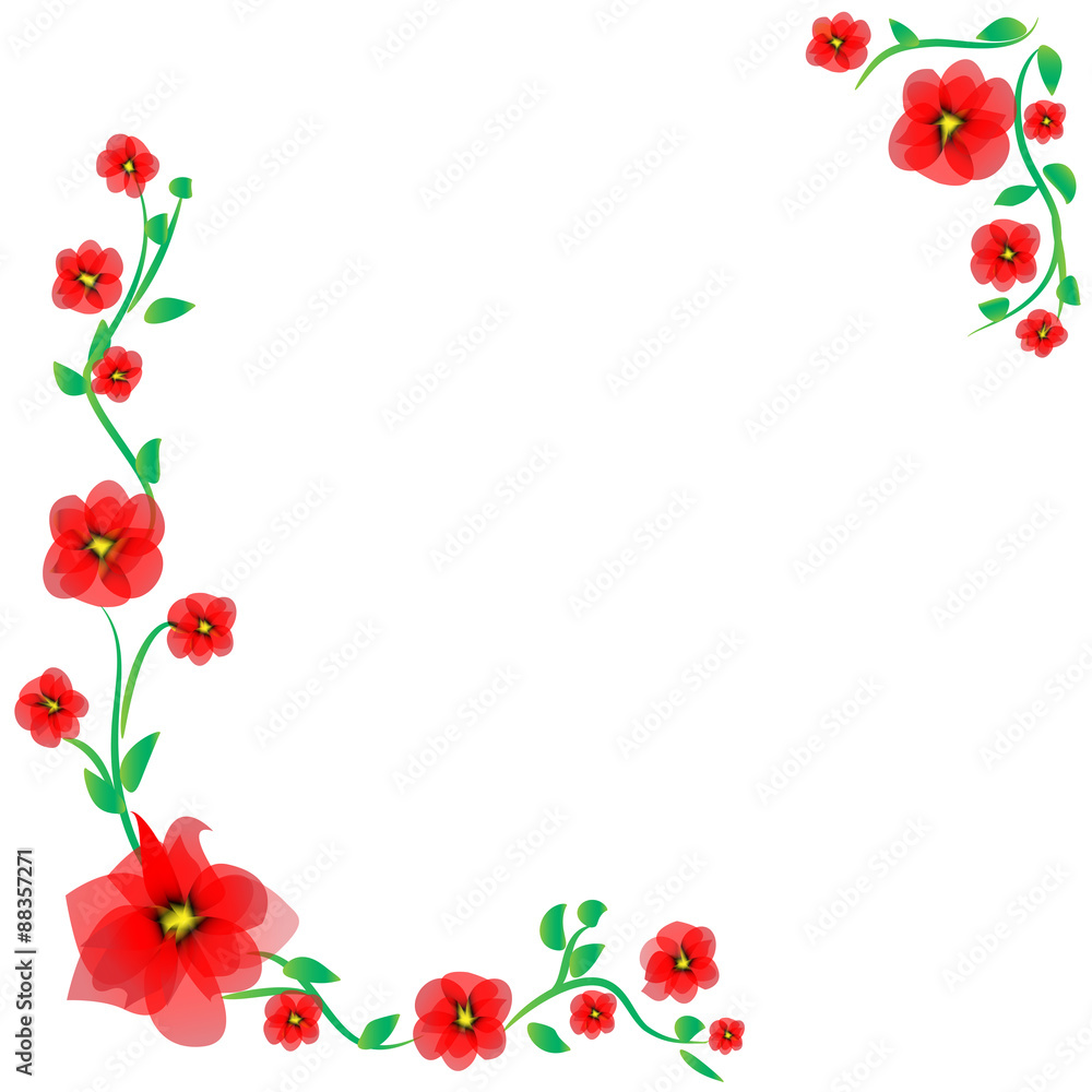Floral frame with poppies, isolated on white