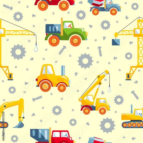 Toys heavy construction machines seamless pattern