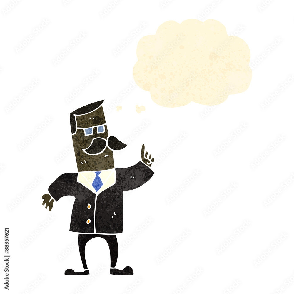 retro cartoon important businessman with thought bubble