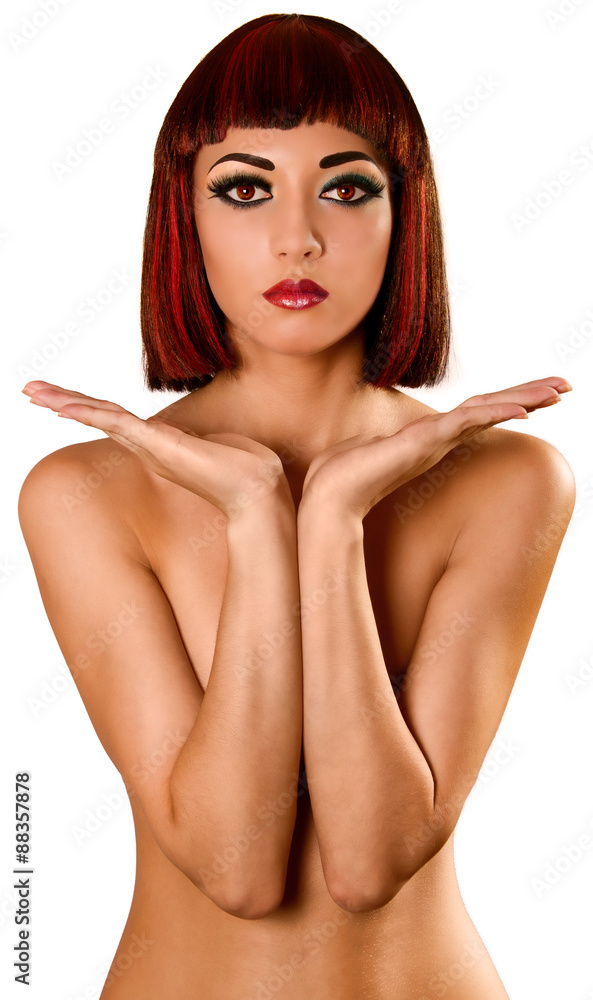Fototapeta premium Naked Woman Holding Something on Hands, Girl Choosing Two Things