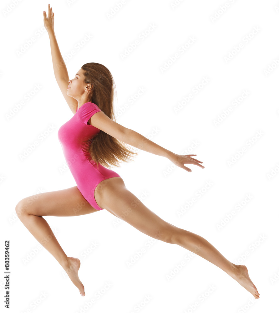Running Sport Woman, Sexy Girl Long Jump on White, Gymnastic Stock Photo |  Adobe Stock