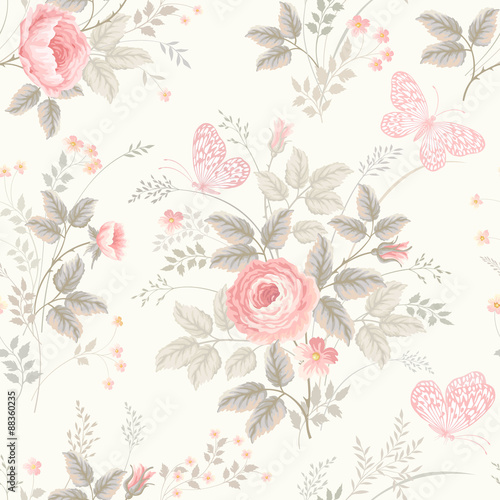 seamless floral pattern with roses in pastel colors