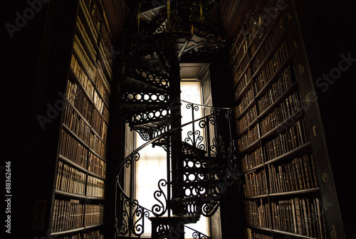 Spiral Staircase in an old Library of Books