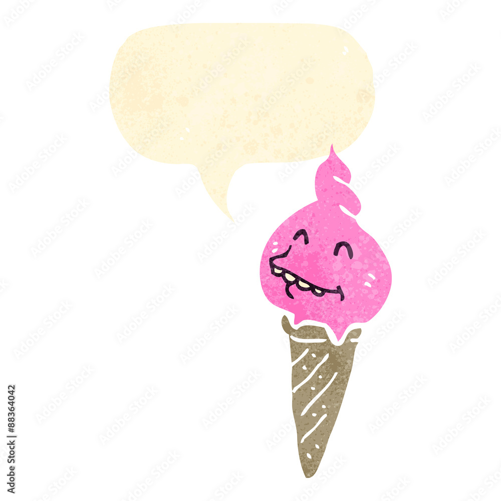 retro cartoon ice cream cone with speech bubble
