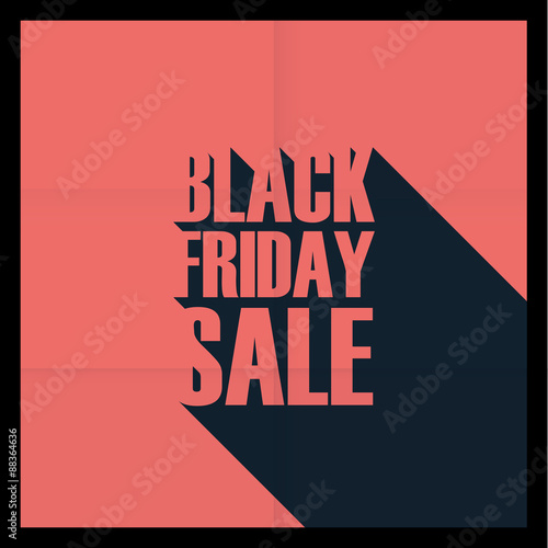 Black friday sales poster. Long shadow typography design. Red