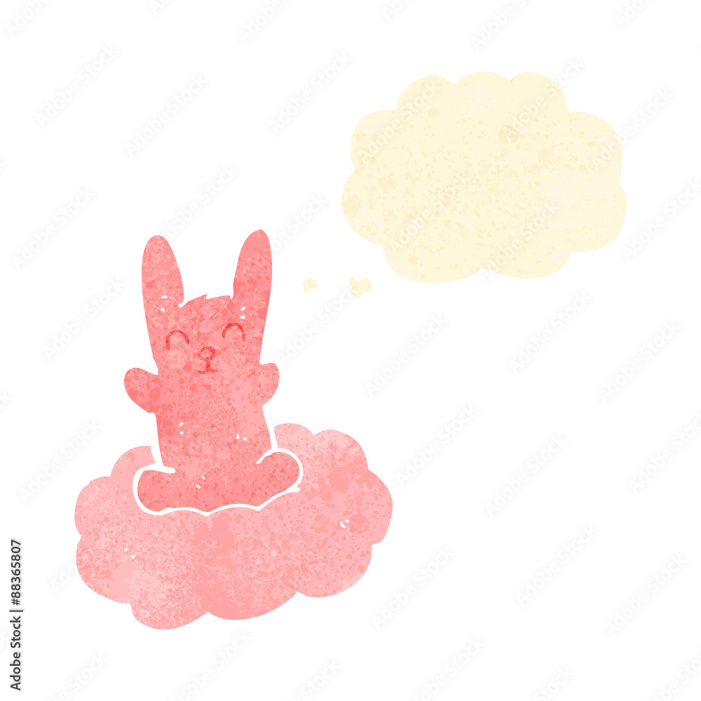 retro cartoon floating rabbit on cloud retro cartoon floating rabbit on cloud