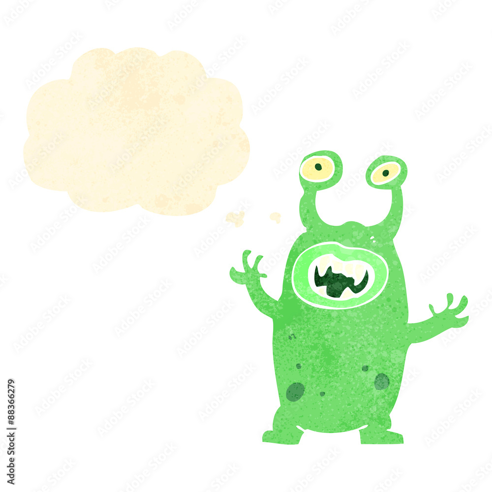 retro cartoon alien with thought bubble retro cartoon alien with thought bubble