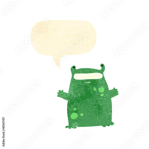 retro cartoon alien with speech bubble