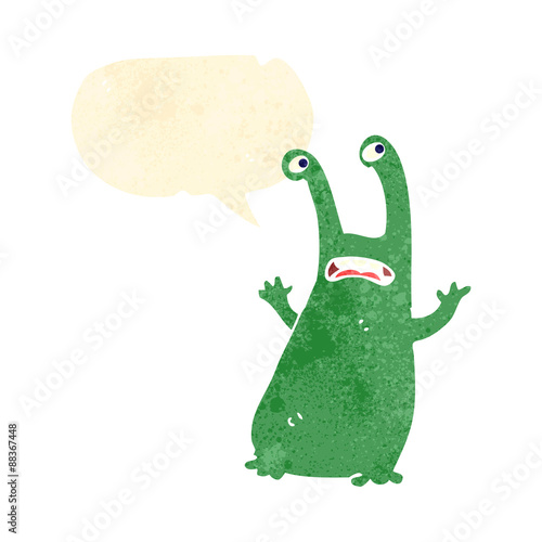 retro cartoon alien with speech bubble