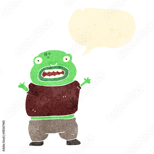 retro cartoon alien with speech bubble