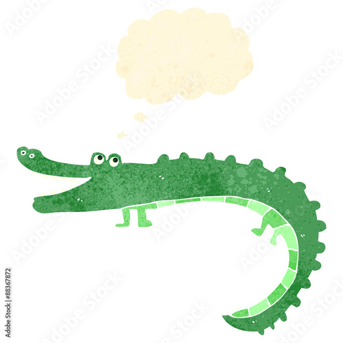 retro cartoon crocodile with thought bubble