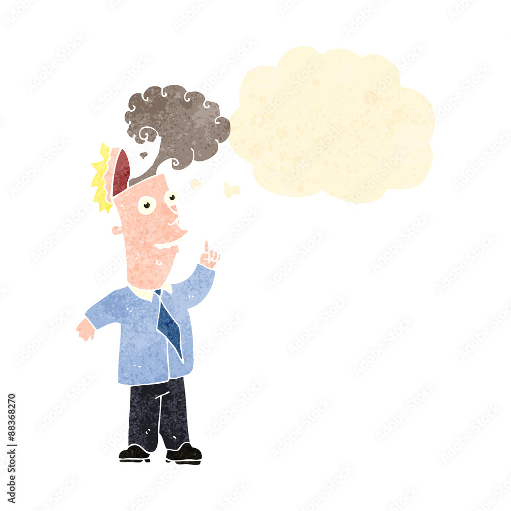retro cartoon man with overheated brain retro cartoon man with overheated brain