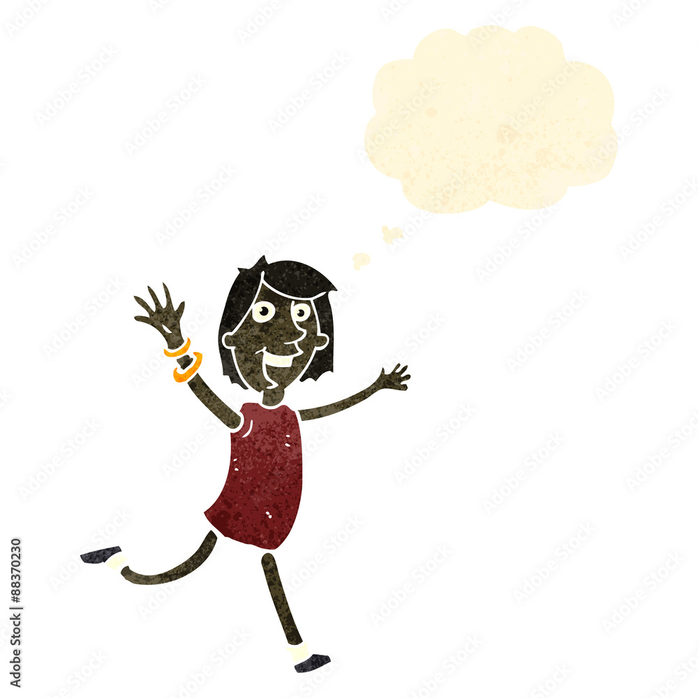 retro cartoon excited woman running retro cartoon excited woman running
