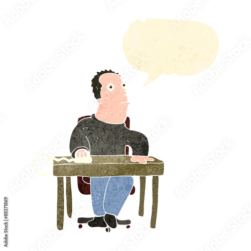 retro cartoon man working at desk