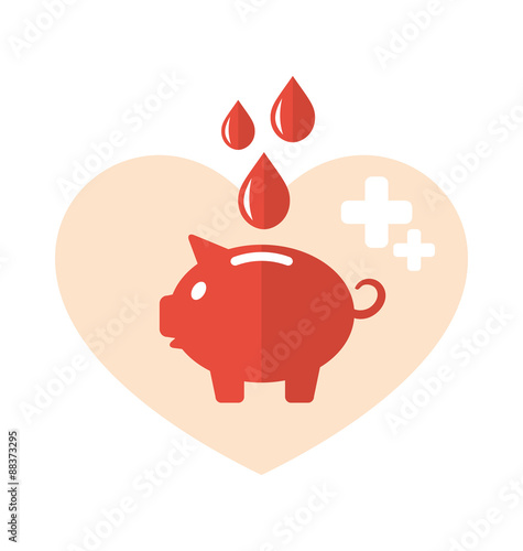 Concept flat medical icons of piggy bank as blood donation
