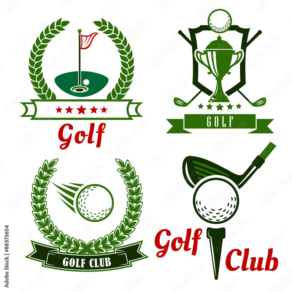 Golf game icons, emblems and symbols Stock Vector | Adobe Stock