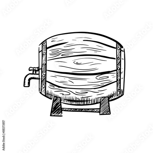 Old wooden wine or beer barrel sketch