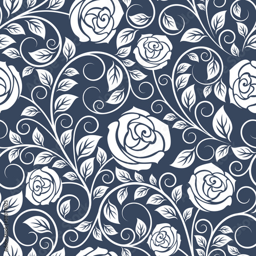 Seamless pattern of white roses