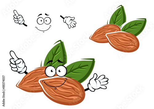 Cartoon almonds nuts with leaves