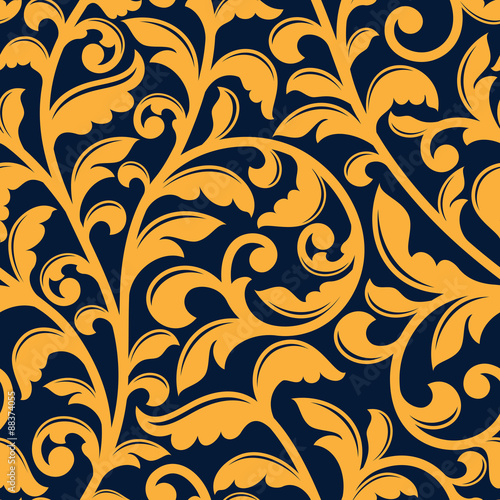 Yellow floral seamless pattern in baroque style