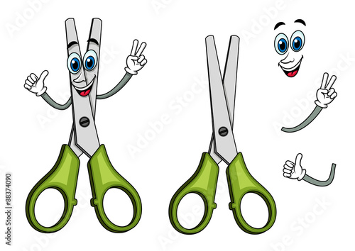 Cartoon scissors with victory gestures
