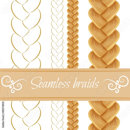 Hair braided isolated on white. Seamless three strand french bra