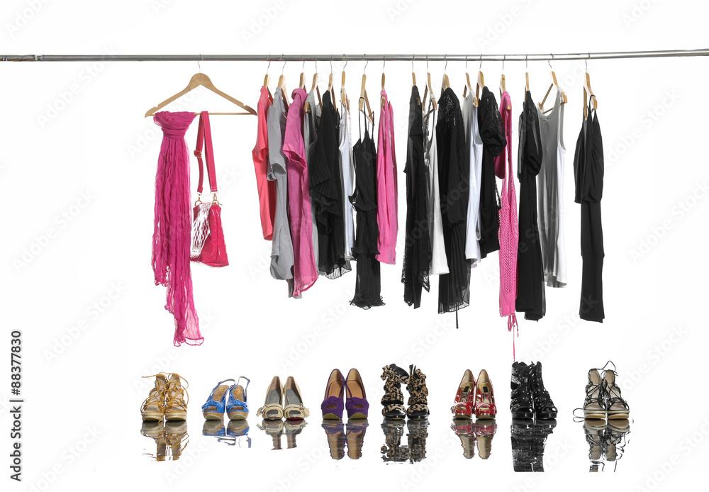 Shirt,scarf ,bag and Variety of fashion female clothes hangers and shoes Shirt,scarf ,bag and Variety of fashion female clothes hangers and shoes