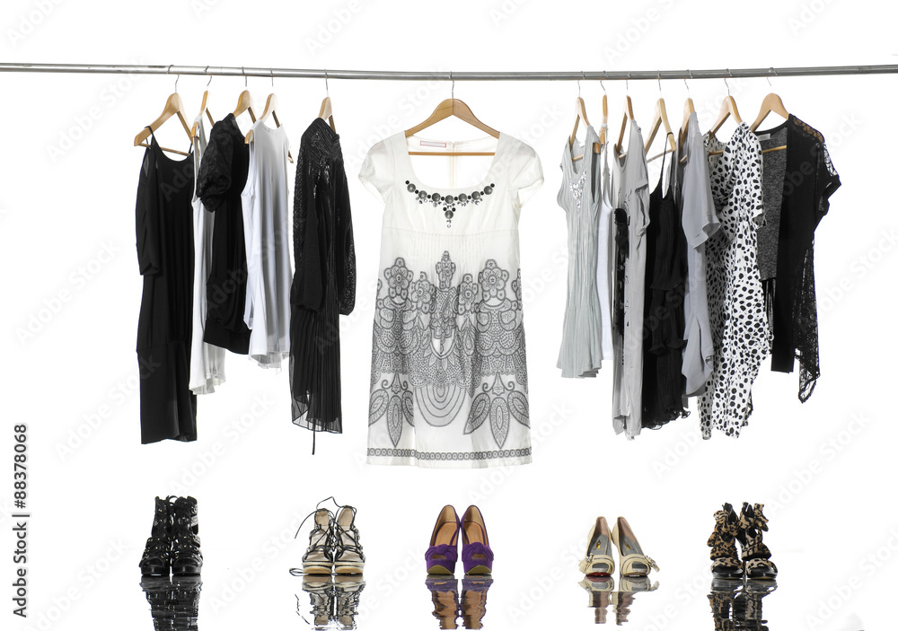female fashion clothing,sundress on hangers and shoes female fashion clothing,sundress on hangers and shoes