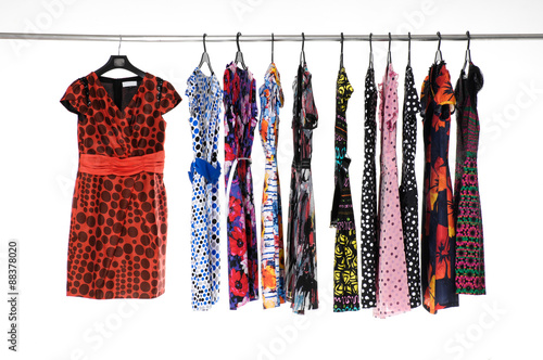 Set of Variety of casual female clothing on hangers