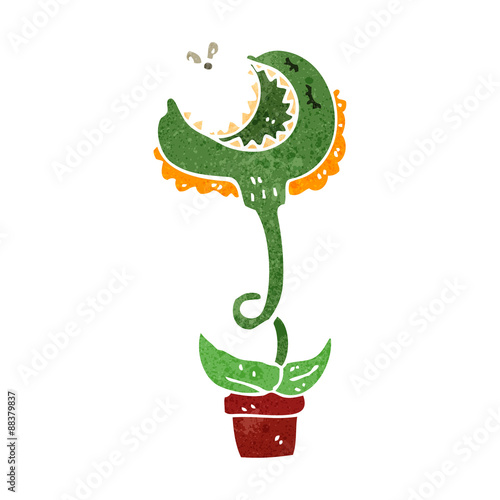 retro cartoon man carnivorous plant
