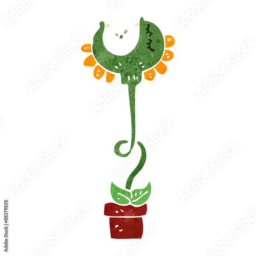 retro cartoon man carnivorous plant