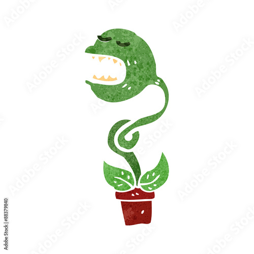 Tableau sur Toile retro cartoon man carnivorous plant