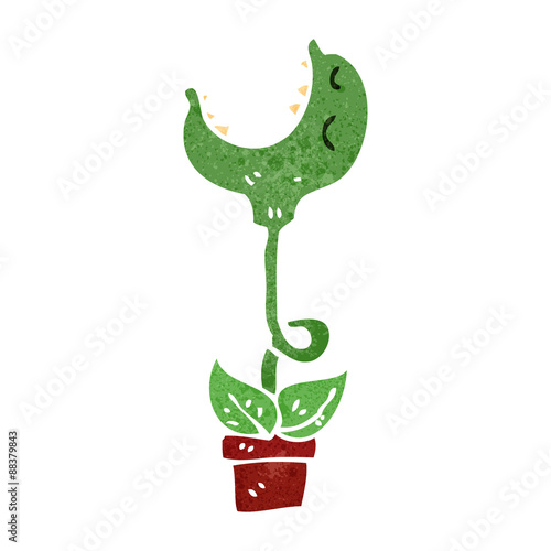 retro cartoon man carnivorous plant