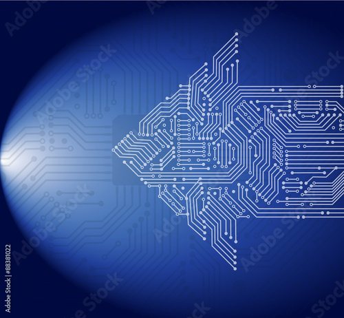 Abstract arrow circuit over circuit board  background