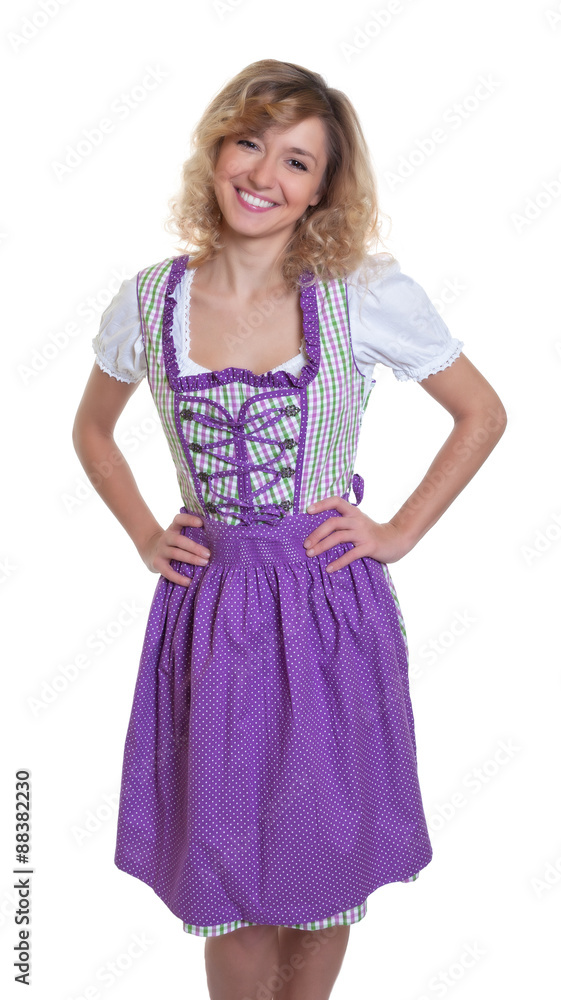 Lachende Frau mit blonden Locken im Dirndl Lachende Frau mit blonden Locken im Dirndl