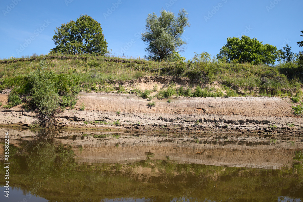 river bank against a blue sky