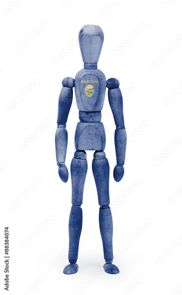 Wood figure mannequin with US state flag bodypaint - Montana Wood figure mannequin with US state flag bodypaint - Montana