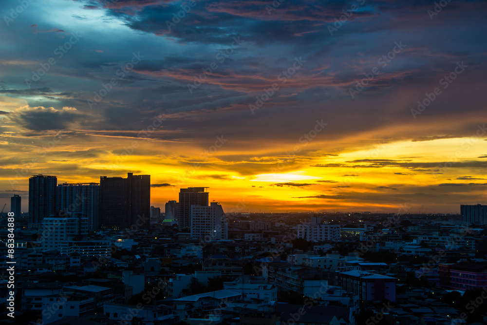 Sunset sky Twilight view bangkok city.