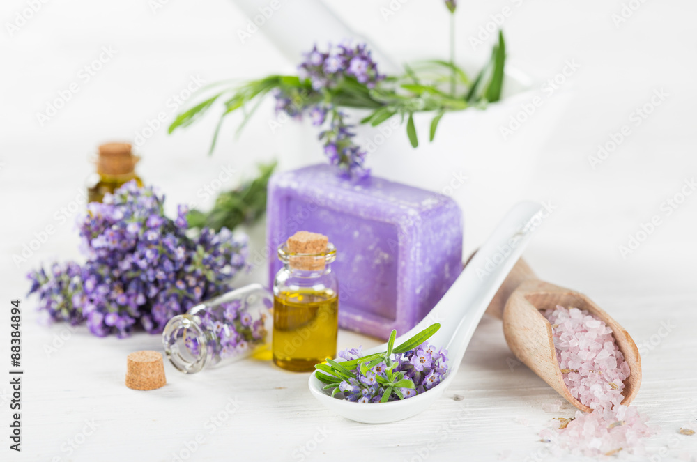 Lavender flowers with essential oil Lavender flowers with essential oil