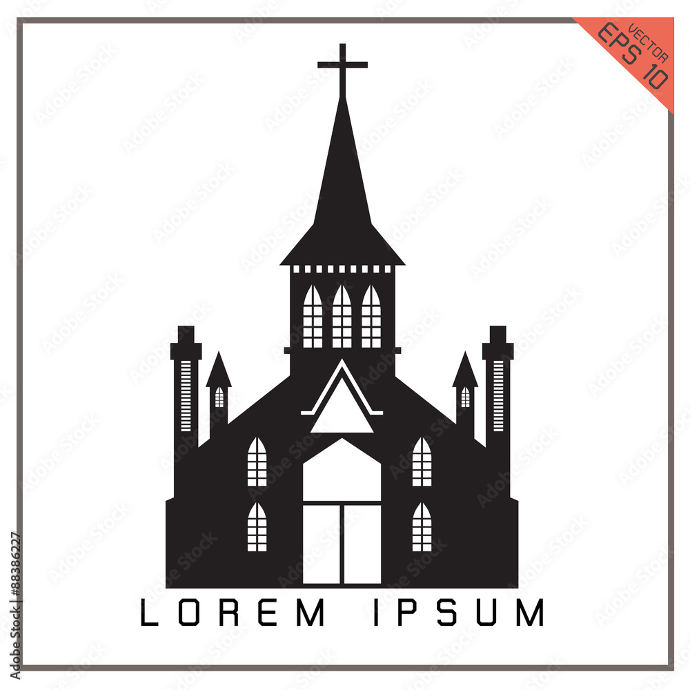 vector black Church icon on white background