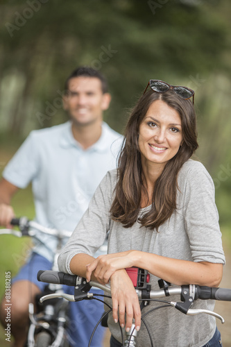 young couple cycling
